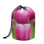 Pink Tulip Print Drawstring Makeup Bag