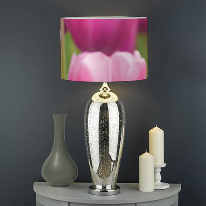 Pink Tulip Print Drum Lamp Shade