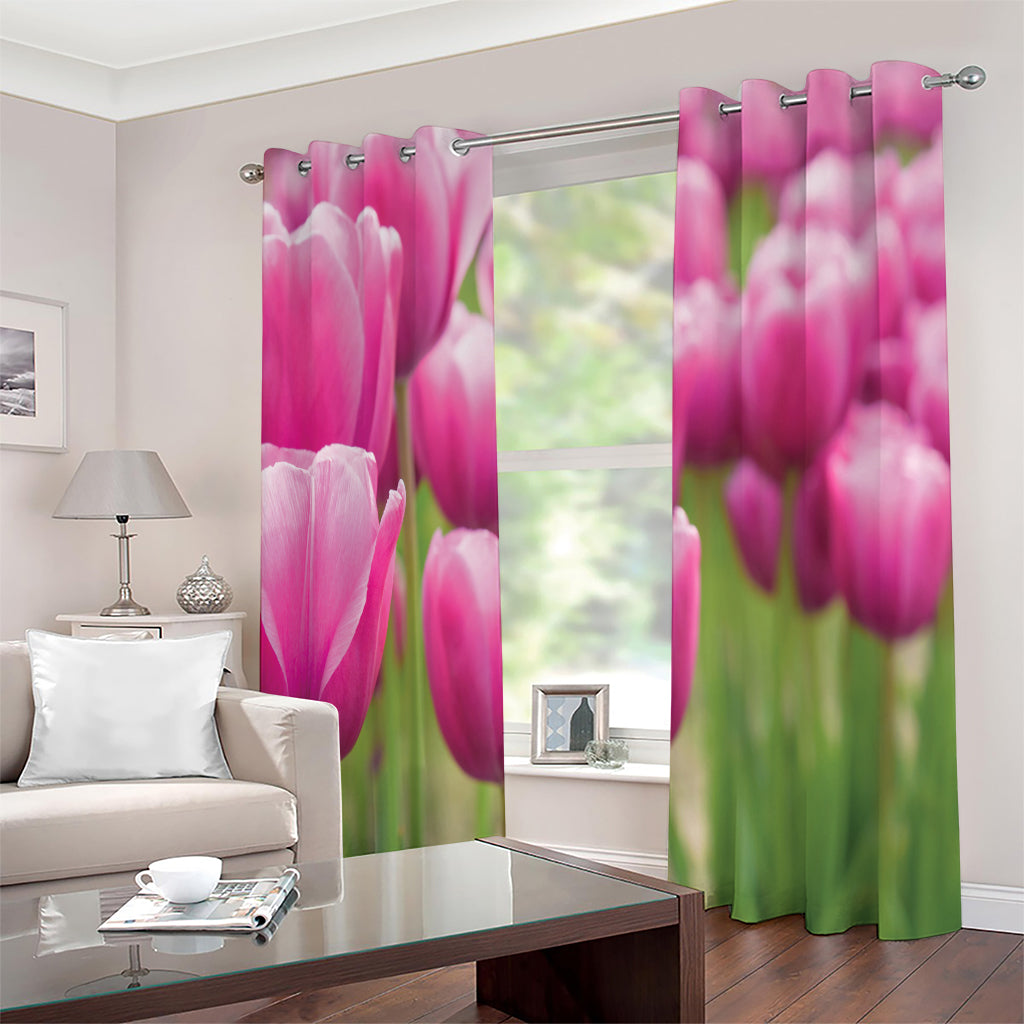 Pink Tulip Print Extra Wide Grommet Curtains