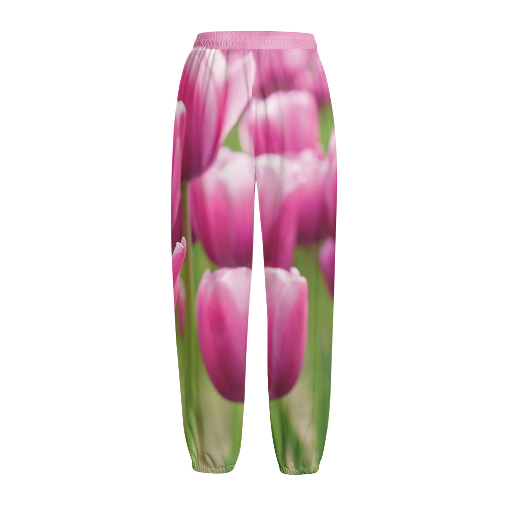 Pink Tulip Print Fleece Lined Knit Pants