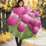 Pink Tulip Print Foldable Umbrella