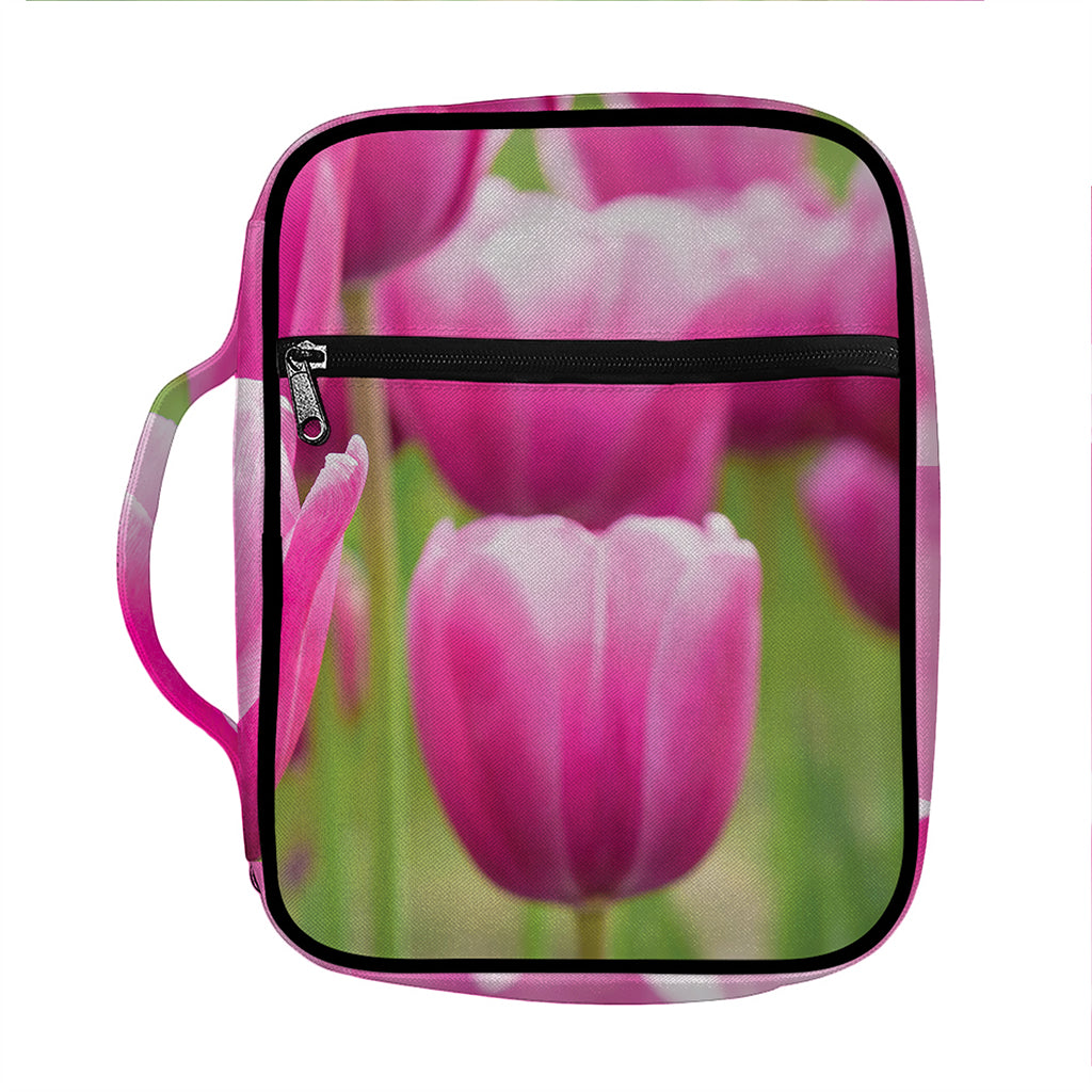 Pink Tulip Print Front Pocket Bible Bag