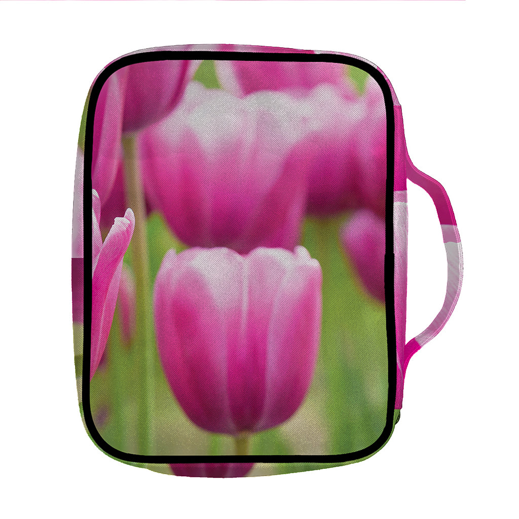 Pink Tulip Print Front Pocket Bible Bag