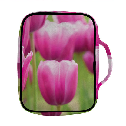 Pink Tulip Print Front Pocket Bible Bag