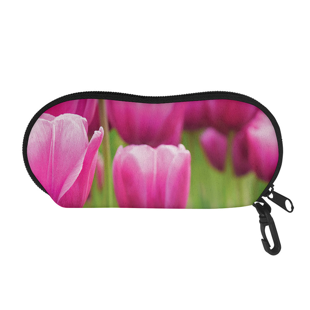 Pink Tulip Print Glasses Case