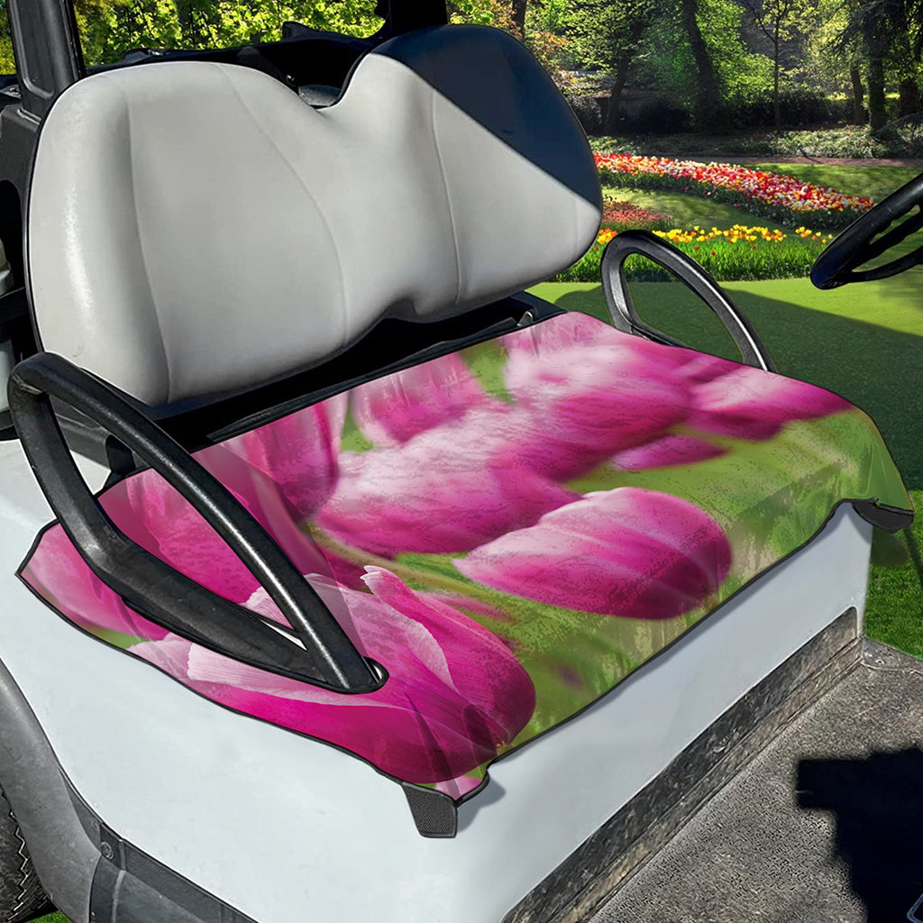 Pink Tulip Print Golf Cart Seat Cover