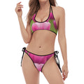 Pink Tulip Print Halter Scoop Tie Side Bikini