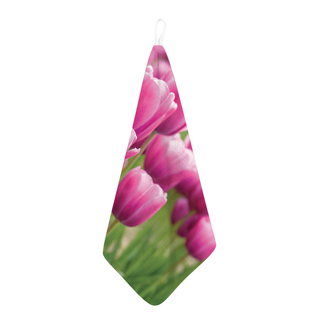 Pink Tulip Print Hand Towel