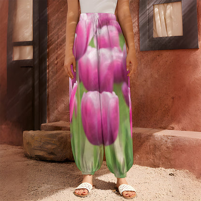 Pink Tulip Print Harem Pants