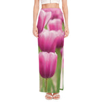 Pink Tulip Print High Slit Maxi Skirt