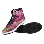 Pink Tulip Print High Top Leather Sneakers