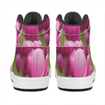 Pink Tulip Print High Top Leather Sneakers