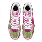 Pink Tulip Print High Top Leather Sneakers