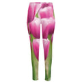 Pink Tulip Print High-Waisted Pocket Leggings