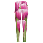 Pink Tulip Print High-Waisted Pocket Leggings