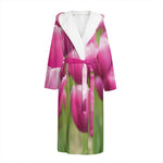 Pink Tulip Print Hooded Bathrobe