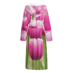 Pink Tulip Print Hooded Bathrobe