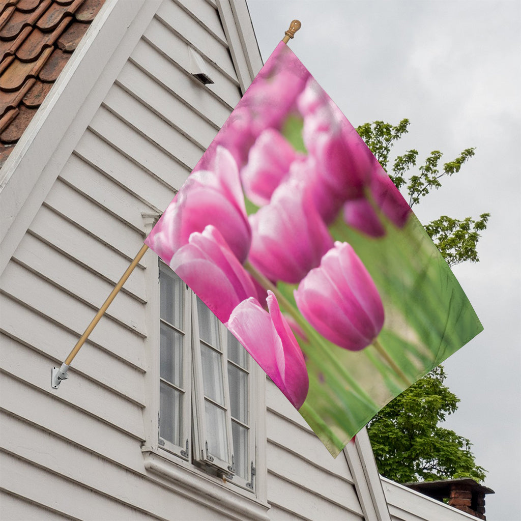Pink Tulip Print House Flag