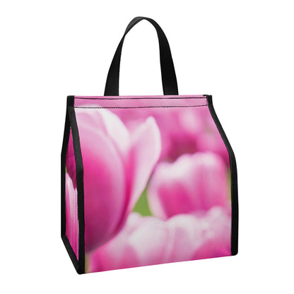 Pink Tulip Print Insulated Lunch Tote