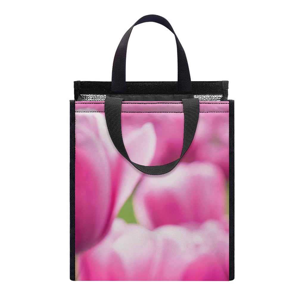 Pink Tulip Print Insulated Lunch Tote