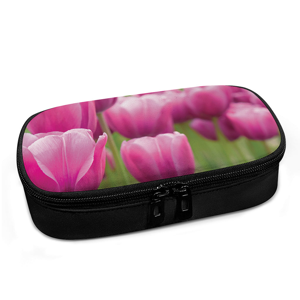 Pink Tulip Print Insulin Cooler Travel Case