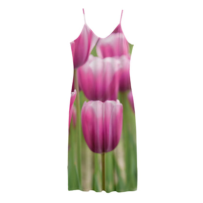 Pink Tulip Print Jersey Midi Cami Dress