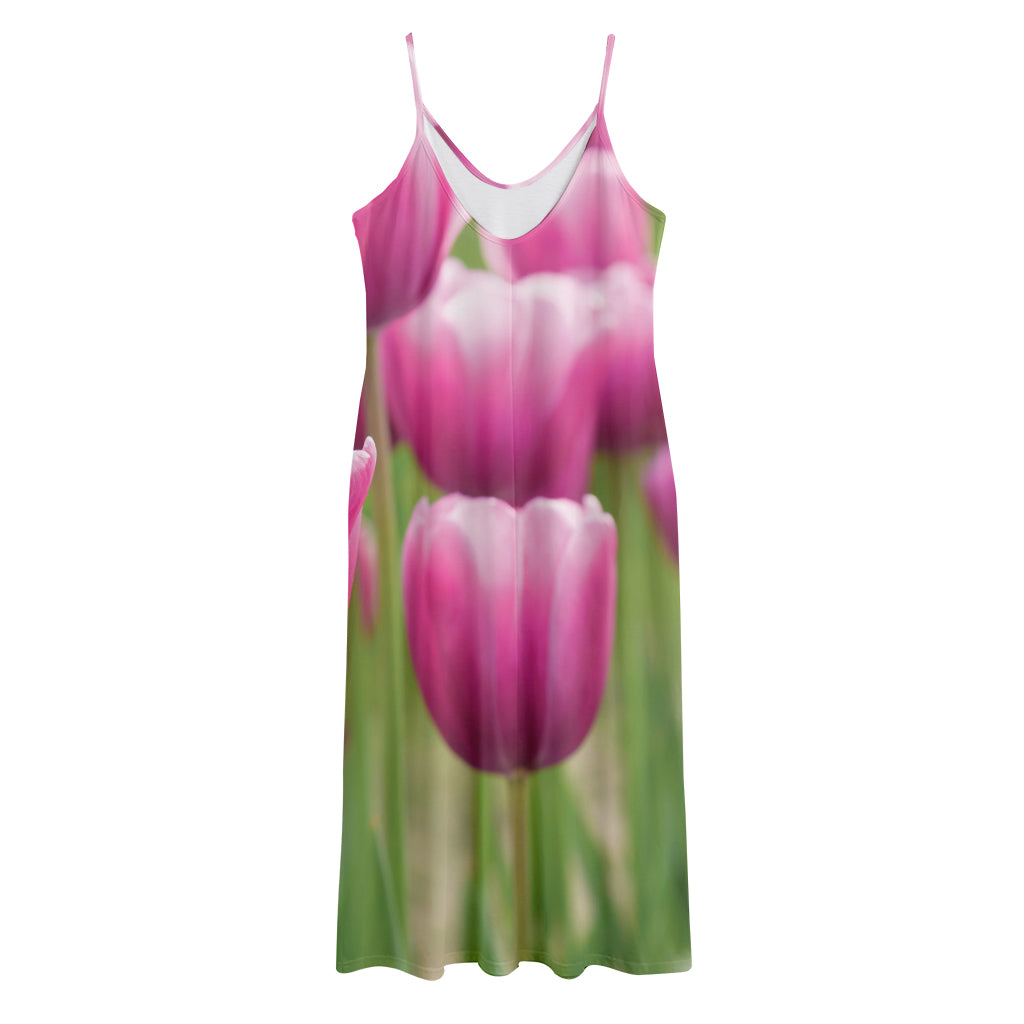 Pink Tulip Print Jersey Midi Cami Dress
