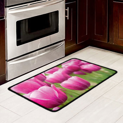 Pink Tulip Print Kitchen Mat