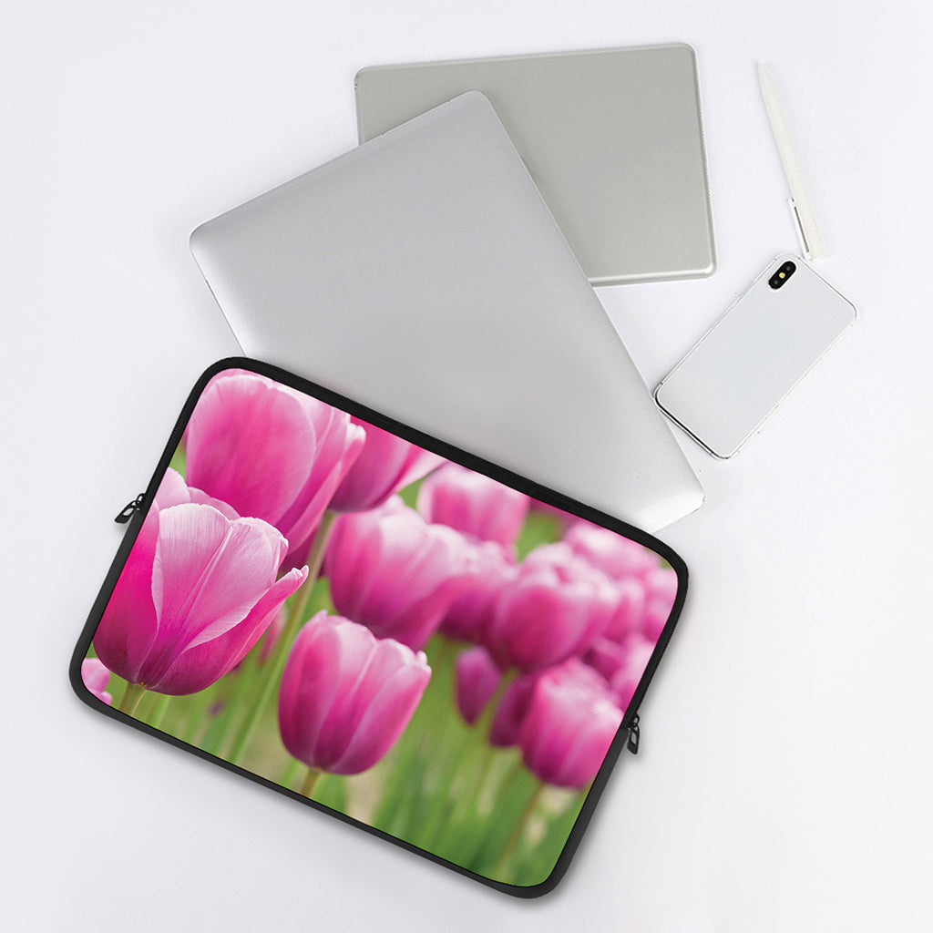 Pink Tulip Print Laptop Sleeve