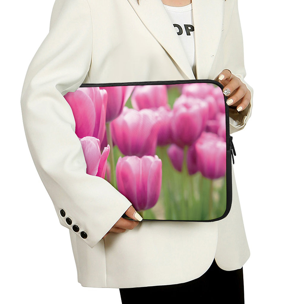 Pink Tulip Print Laptop Sleeve