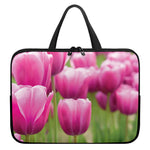Pink Tulip Print Laptop Sleeve With Handle