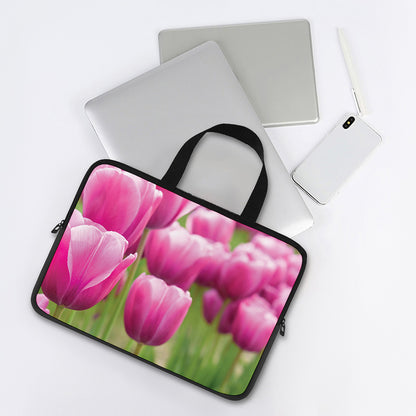Pink Tulip Print Laptop Sleeve With Handle