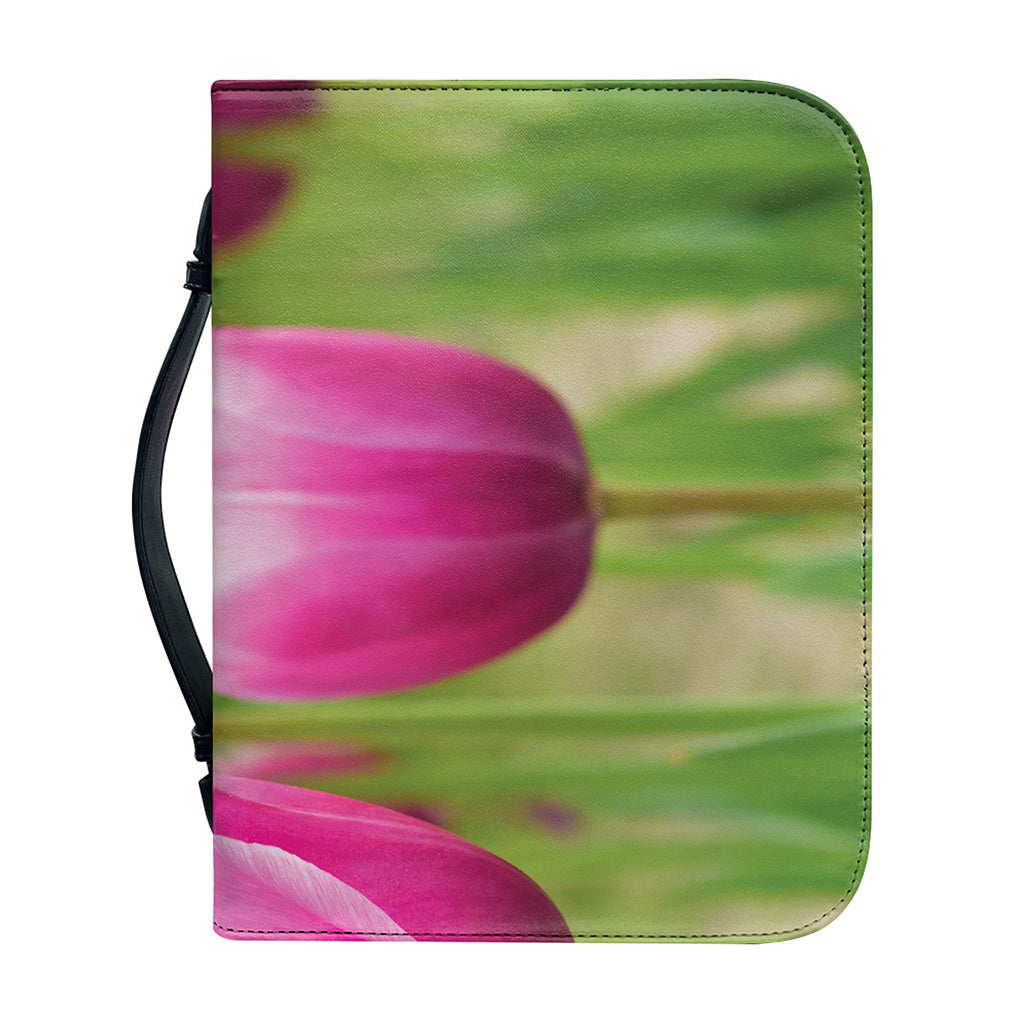 Pink Tulip Print Leather Bible Cover