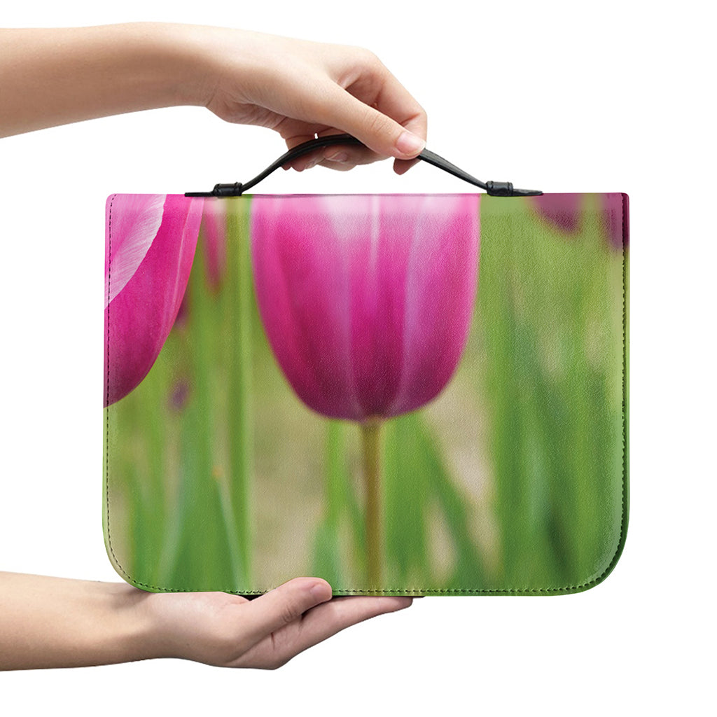 Pink Tulip Print Leather Bible Cover
