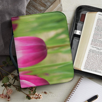 Pink Tulip Print Leather Bible Cover