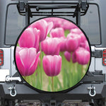 Pink Tulip Print Leather Spare Tire Cover