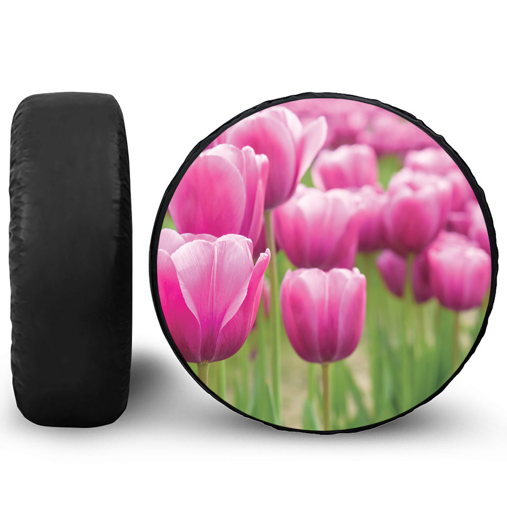 Pink Tulip Print Leather Spare Tire Cover