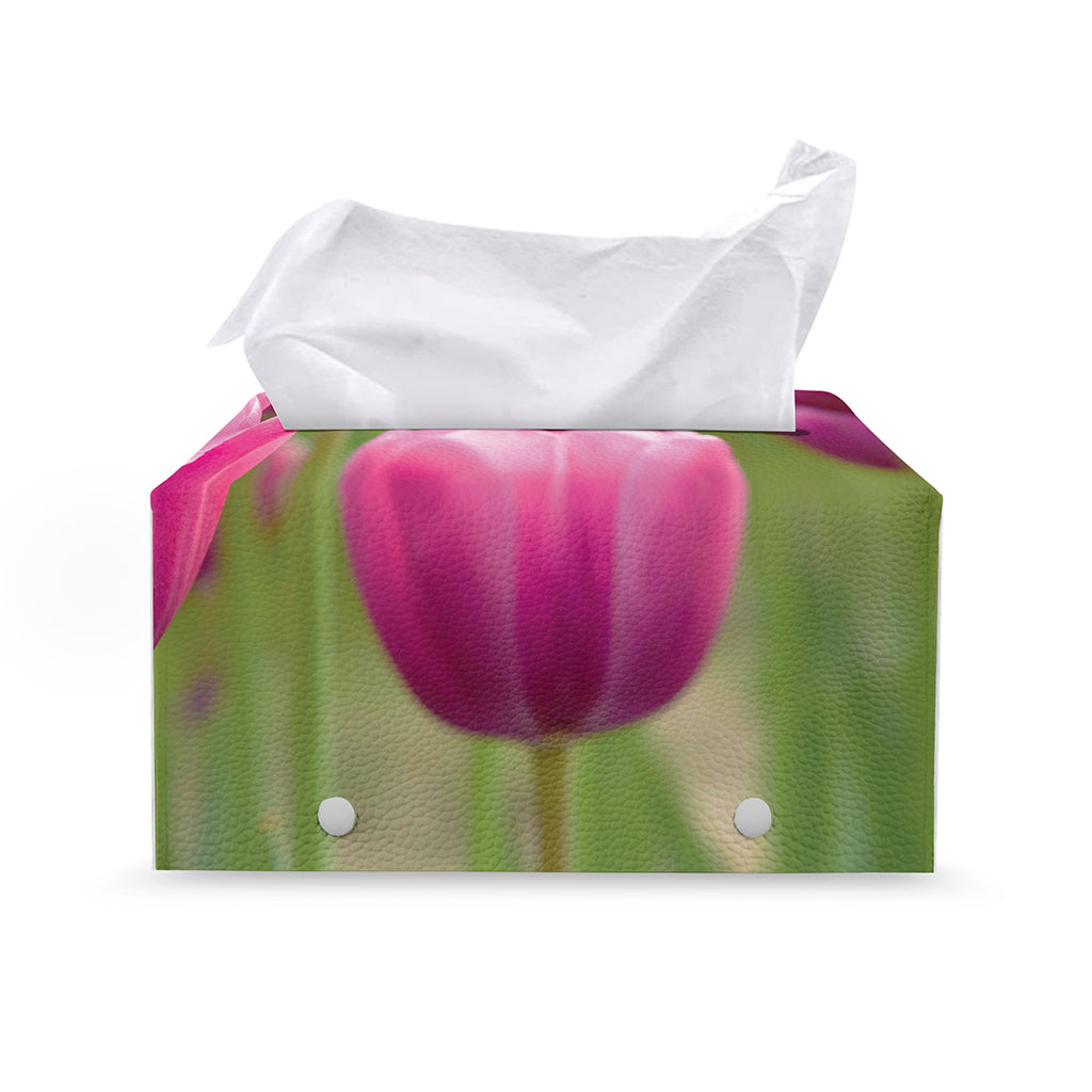 Pink Tulip Print Leather Tissue Box Cover