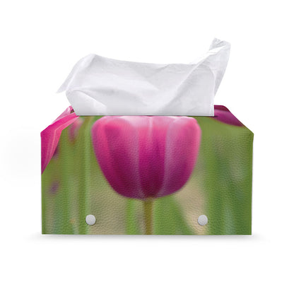 Pink Tulip Print Leather Tissue Box Cover