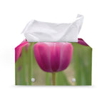 Pink Tulip Print Leather Tissue Box Cover