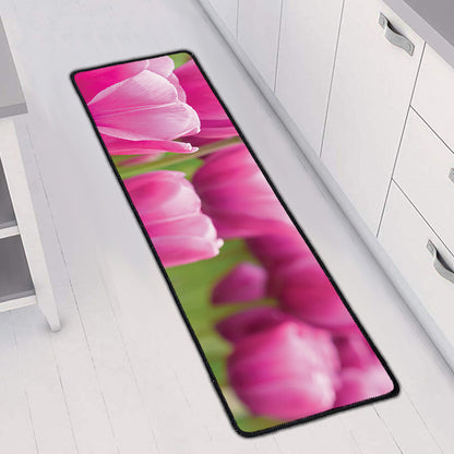Pink Tulip Print Long Kitchen Mat