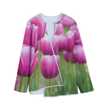 Pink Tulip Print Long Sleeve Short Coat