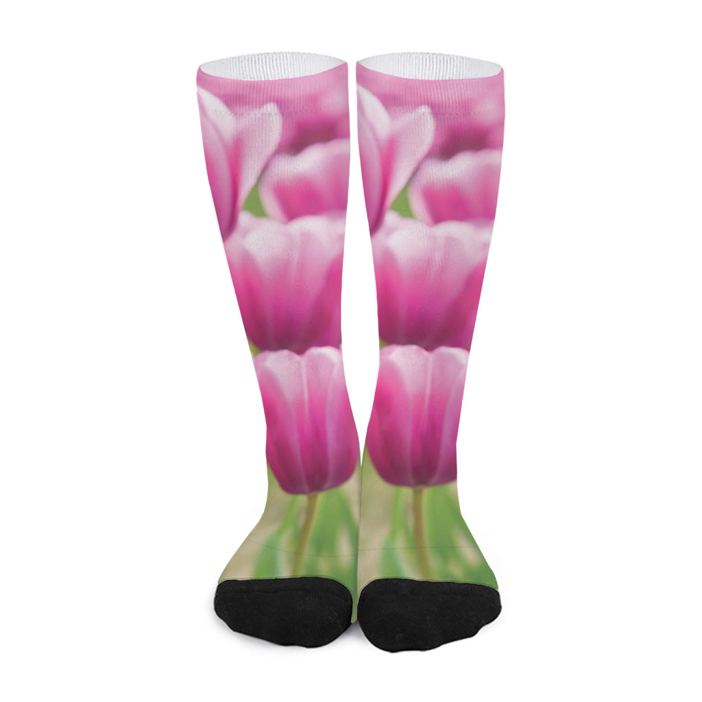 Pink Tulip Print Long Socks