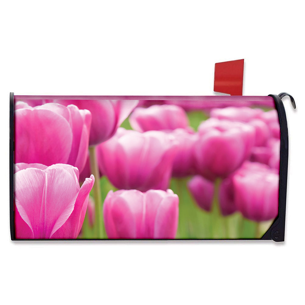 Pink Tulip Print Mailbox Cover