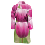 Pink Tulip Print Men's Bathrobe