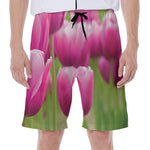 Pink Tulip Print Men's Beach Shorts