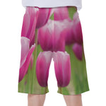 Pink Tulip Print Men's Beach Shorts