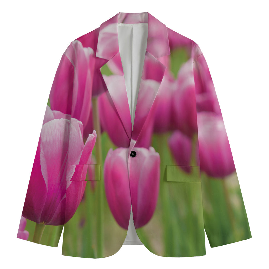 Pink Tulip Print Men's Blazer