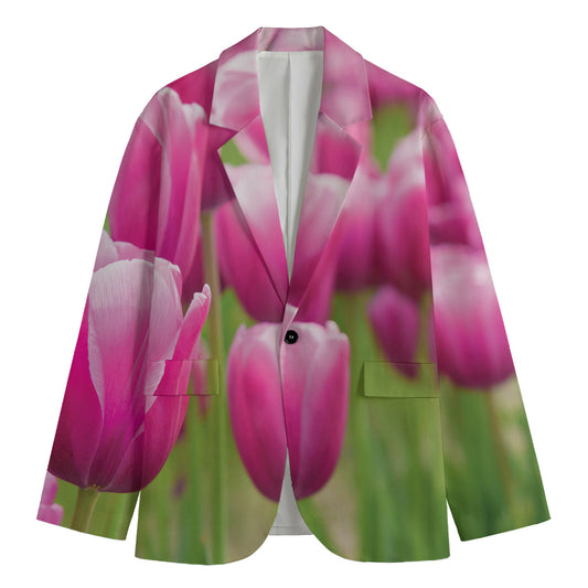 Pink Tulip Print Men's Blazer