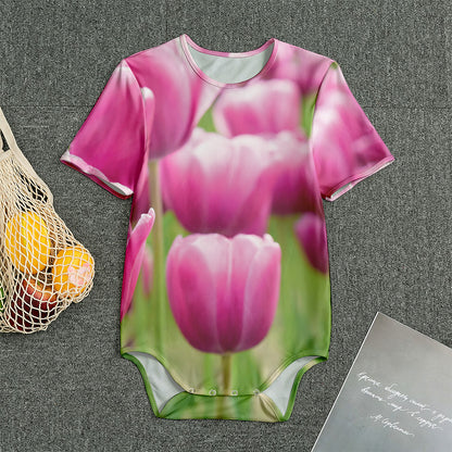 Pink Tulip Print Men's Bodysuit